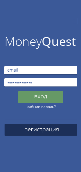 Log in to the Money Quest mobile app developed by Studio Webmaster